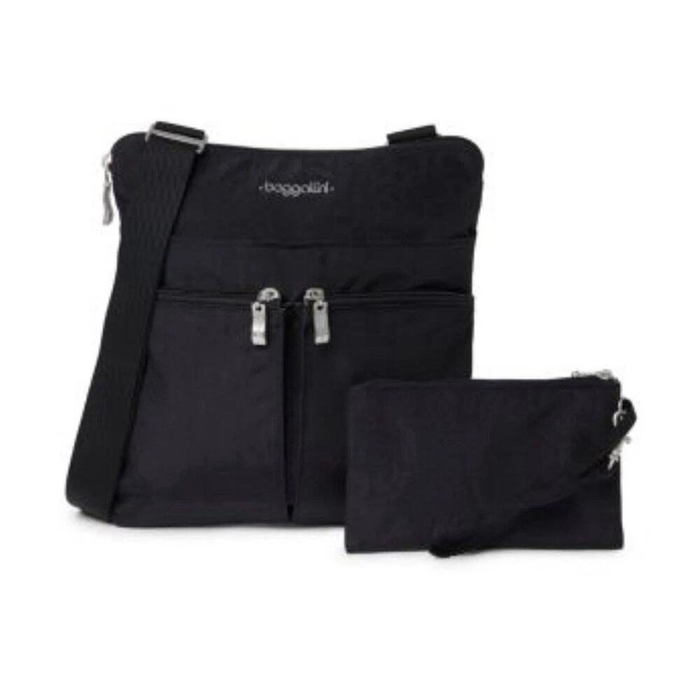 Baggallini Horizon Crossbody Bag Black Slim Profile Removable Wristlet Pockets